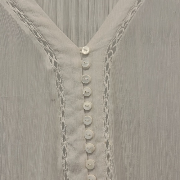 FREE PEOPLE Sheer White Long Sleeve V Neck Button Up Blouse - Picture 2 of 12